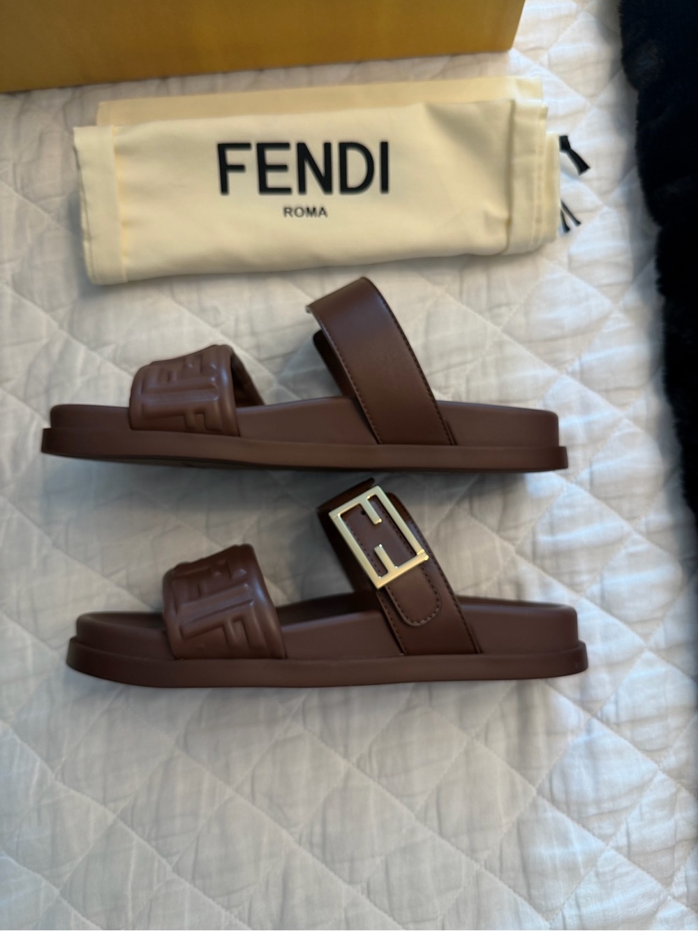 Fendi FF FeelsBrown Logo Slide Sandals - Picture 5 of 6